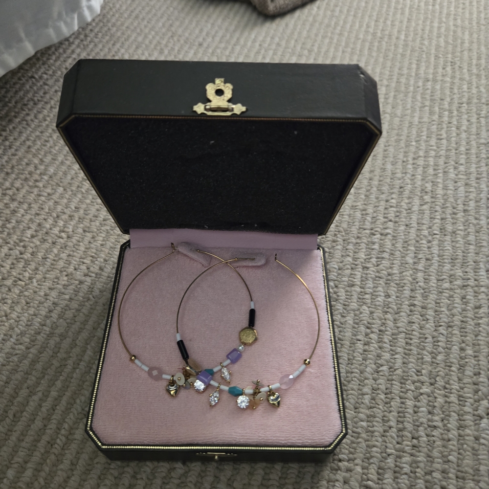 Juicy Couture Gold Charm Hoop Earrings